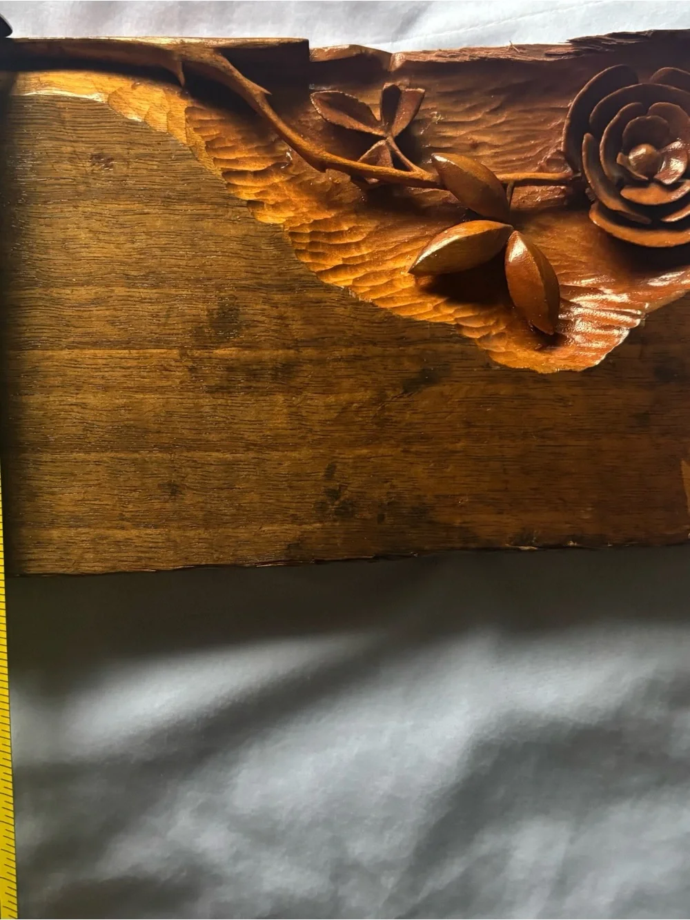 Hand Carved Wood Rose Wall Art Rustic Floral Plaque 8.5x5 Decor